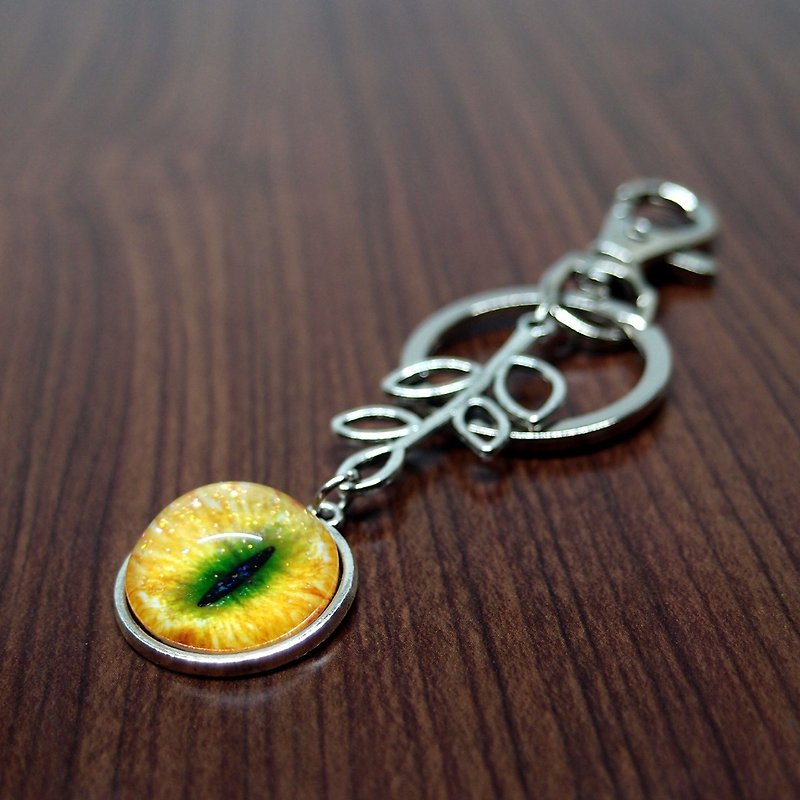 Fox Garden Handmade 20mm Cat Eye Key Ring + Leaf Charm - Keychains - Glass Orange