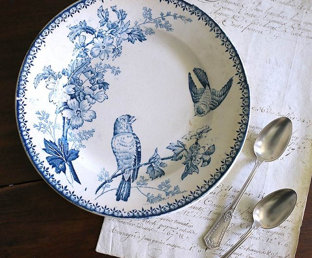 ★大人気商品★ フランス アンティークツバメ鳥プレート平皿 食器