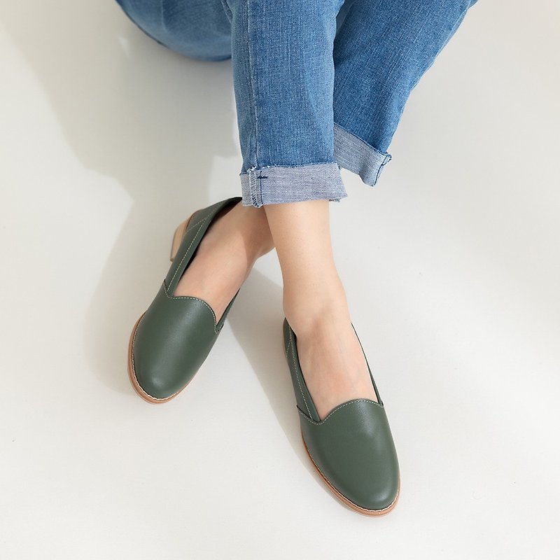 Miss White Deer’s Loafers-Staghorn Fern - Women's Oxford Shoes - Genuine Leather Green