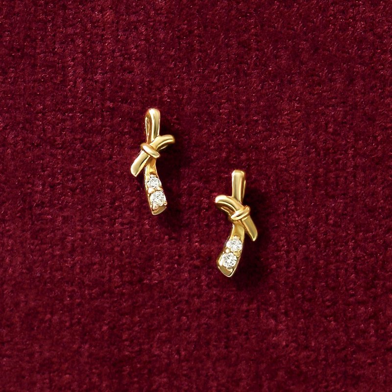 18K/10K 鑽石耳環 【Tiny Bow】 (黃金) - 耳環/耳夾/耳骨夾 - 貴金屬 