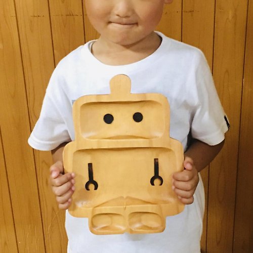 SPICE 日本雜貨 台灣代理 【SPICE】日本PETIT'S MAMAN 天然松木 兒童餐盤- 機器人