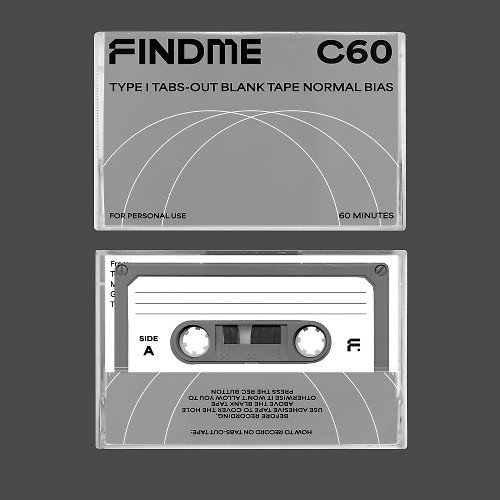 FINDME HK | 香港卡式帶廠牌 全灰色 | C60 貼AB面貼紙 | 空白卡式帶 錄音帶 60分鐘