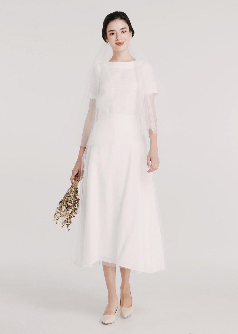 LILLY LINEN TWO-PIECES WEDDING DRESS - 晚禮服/晚禮裙 - 亞麻 白色