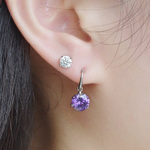 TiMISA 純鈦飾品 花妍朵朵-神秘紫 純鈦耳環 不過敏贈鈦貼兩入