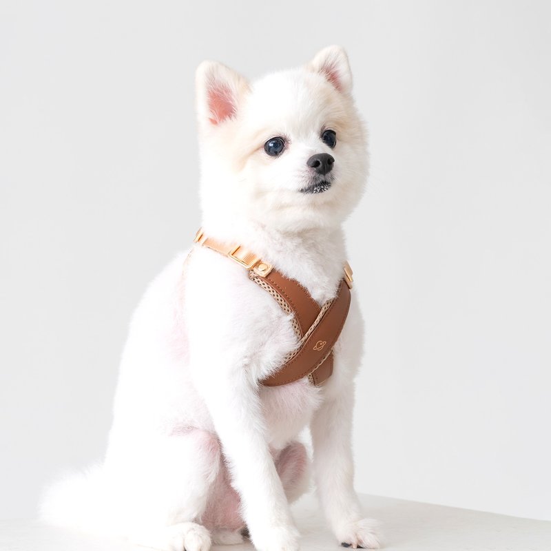 【Pawlaneta】Infinitas X-shaped harness-a caring companion - ปลอกคอ - หนังแท้ สีกากี