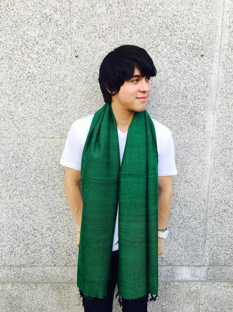 尼泊爾氂牛毯厚織條紋披肩圍巾- 時尚草綠色 - 絲巾 - 其他材質 綠色