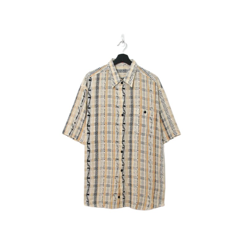 Back to Green-絲滑花襯衫 沈穩線條點排列sw-09/vintage shirts - 男襯衫/休閒襯衫 - 聚酯纖維 