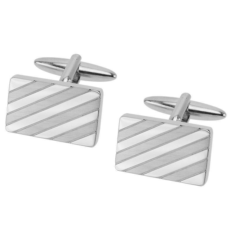 Shiny and Brush Silver Repp Stripe Rectangle Cufflinks - Cuff Links - Other Metals Silver