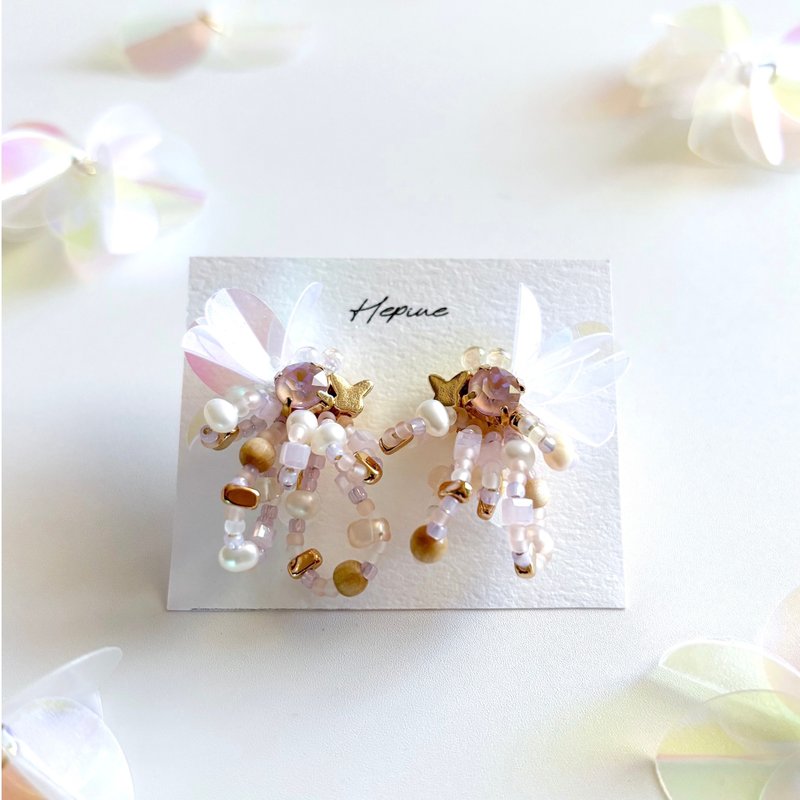 flarelet (Pink) :earring/pierce - 耳環/耳夾/耳骨夾 - 水晶 粉紅色