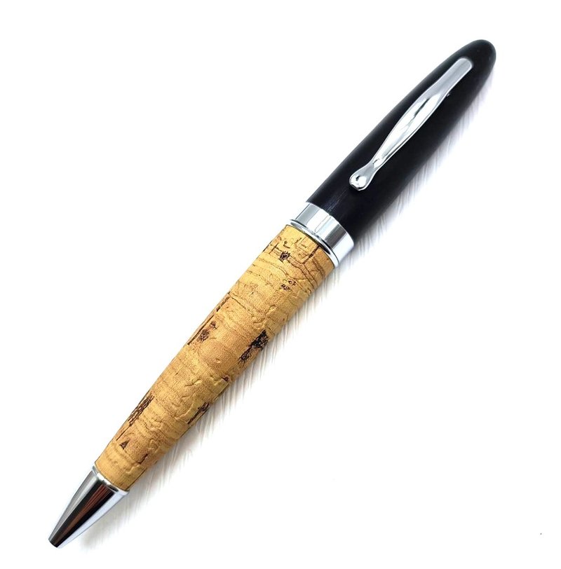 マットブラック ヘアライン コルク柄 回転式繰り出し レザーペン ボールペン ペンケース 替え芯 虎之鶴 - 油性ボールペン - その他の素材 