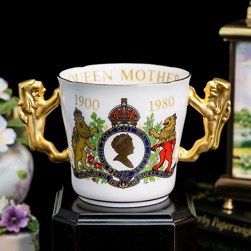 擎上閣裝飾藝術 英國製Royal Albert Paragon王者之風1980奢華真金骨瓷雙耳馬克杯