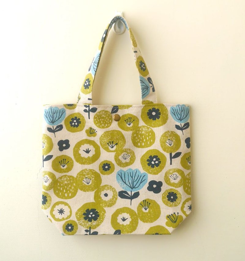 輕鬆散步小手提包/午餐包/散步包/飲料提袋=印染風圓圓花=共4色 - 手提包/手提袋 - 棉．麻 