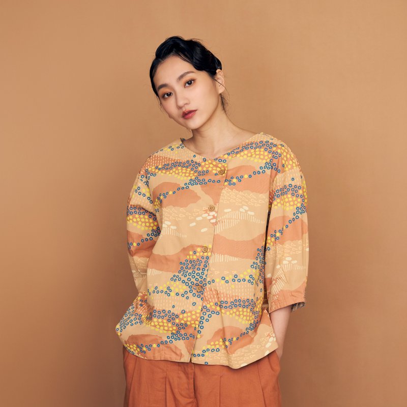 Ethereal Corridor V-Neck Convertible Top_Desert - Women's Tops - Cotton & Hemp Orange