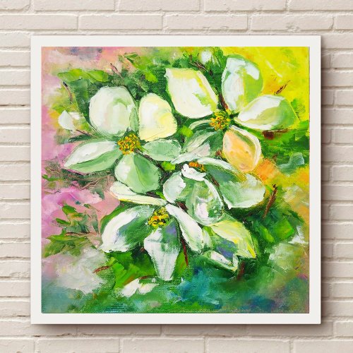 白い花の絵 白い花の絵、手描き、咲くリンゴの木のアート、家の装飾