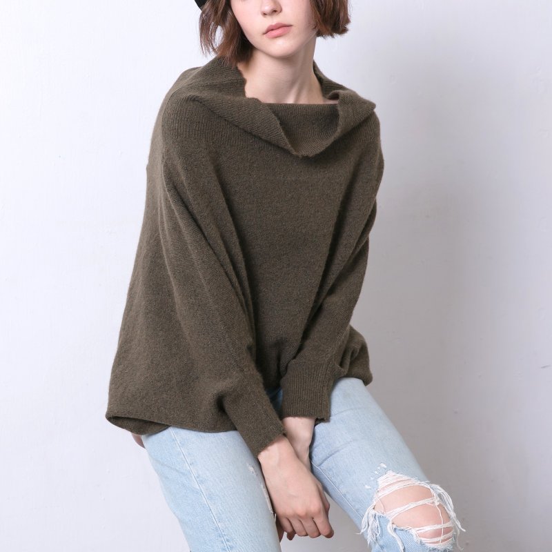 Two-way knit - olive - Women's Sweaters - Wool Green