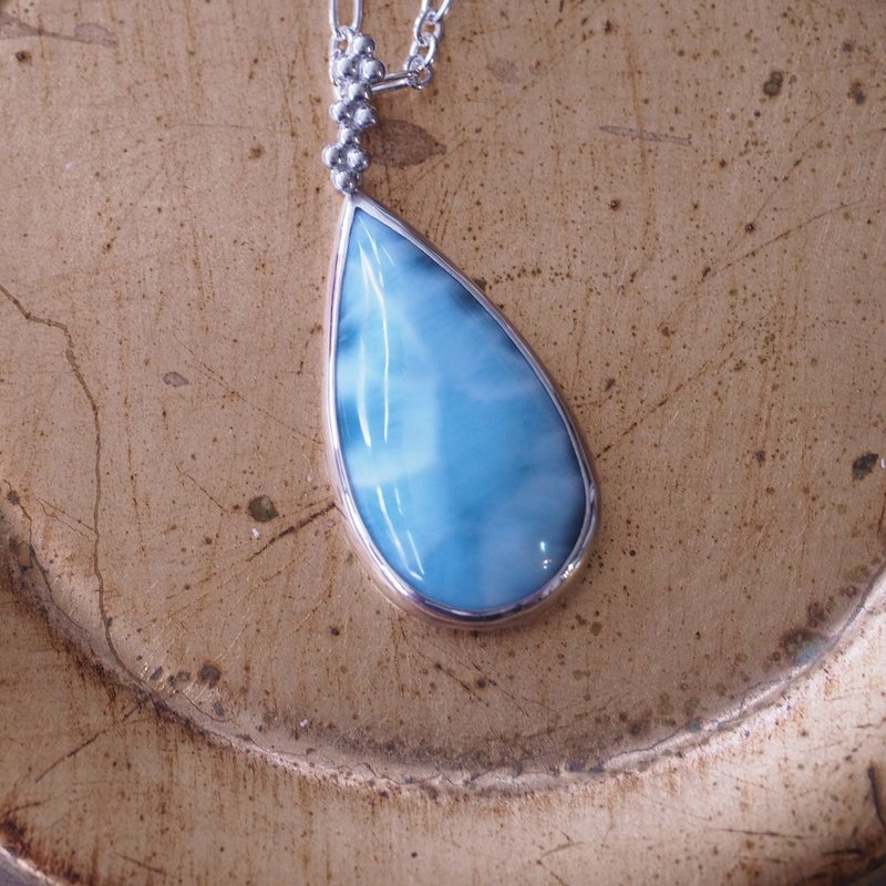 拉利瑪 天然海紋石 手工純銀項鍊 Larimar Sterling Silver - 項鍊 - 半寶石 藍色