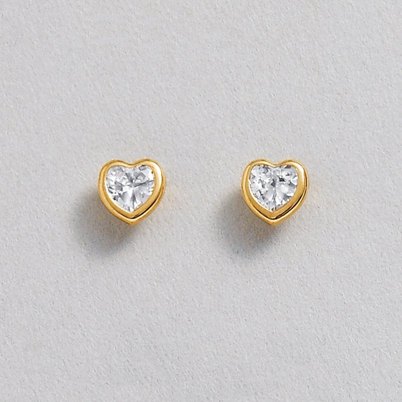 【Second Earrings】 18K 黃金立方氧化鋯心形切割耳環 - 耳環/耳夾/耳骨夾 - 貴金屬 