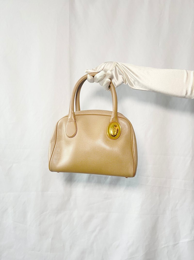 Dior氣質稀有皮革紋理金蛋啡黃色手提袋 日本中古Vintage - 手提包/手提袋 - 真皮 咖啡色