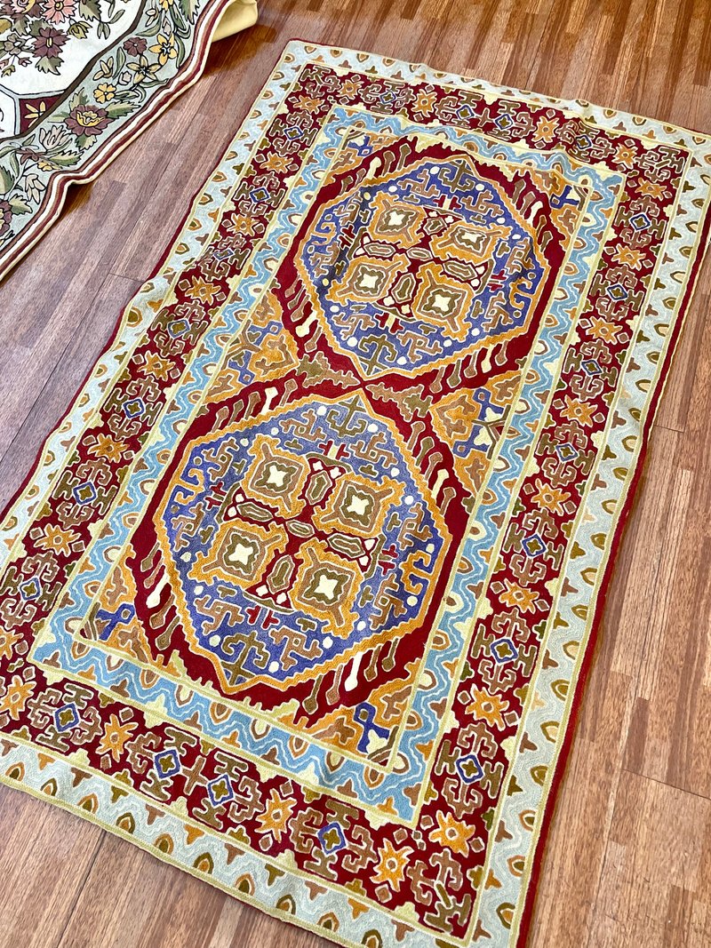 印度喀什米爾 手工刺繡羊毛大型地毯 152x91 — 圖騰 - 地墊/地毯 - 絲．絹 橘色