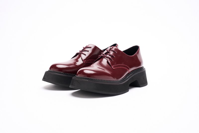 VATIC POLISHED DERBY SHOES BURGUNDY 45mm increased thick sole leather shoes increased leather - Men's Leather Shoes - Genuine Leather Black