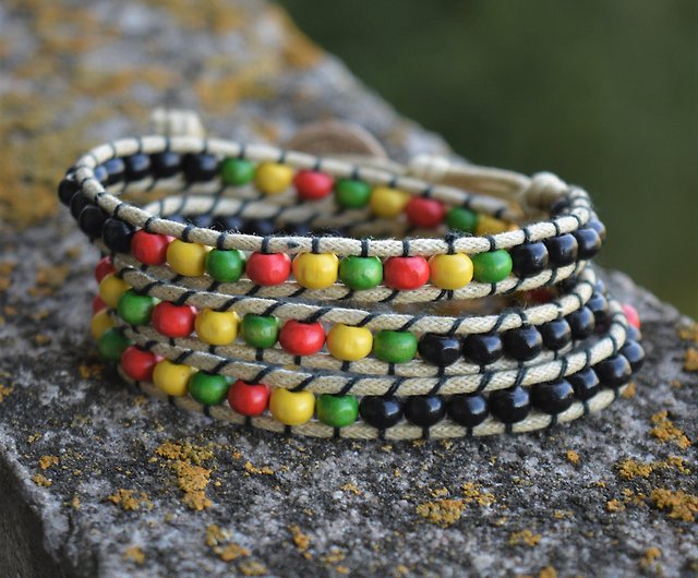 Africa Bracelet Beaded Jewelry Red Yellow Green Gold Handmade The