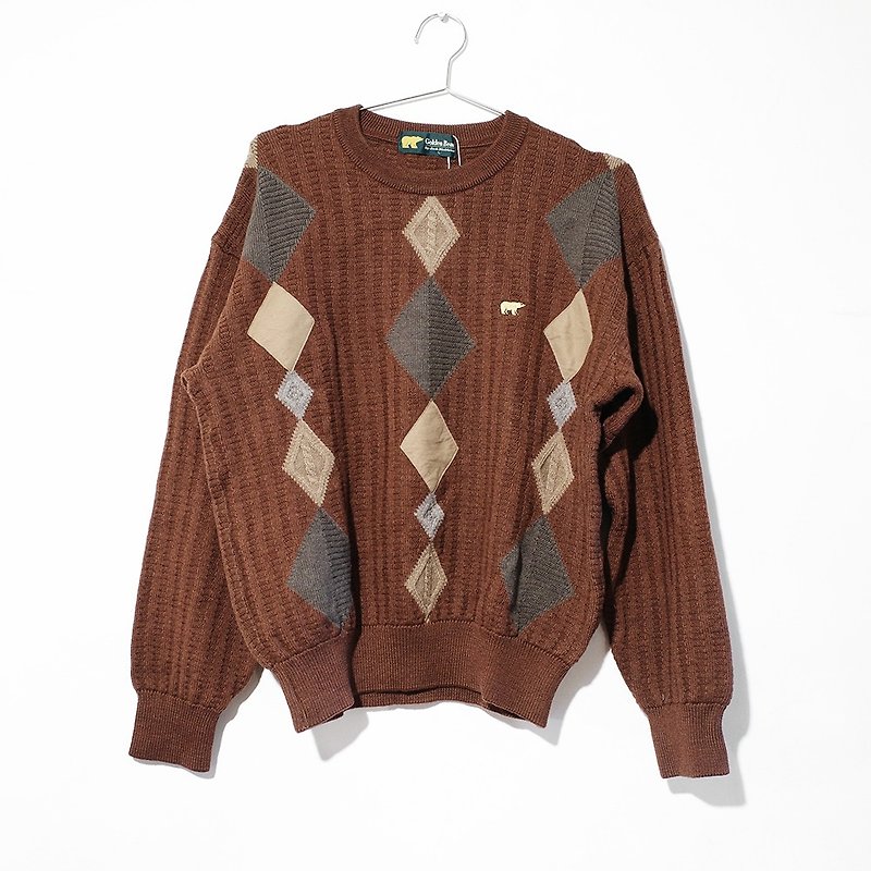 Retro sweater vintage sweater vintage sweater made in Japan 100% pure wool Golden Bear R00343 - สเวตเตอร์ผู้ชาย - ขนแกะ สีนำ้ตาล