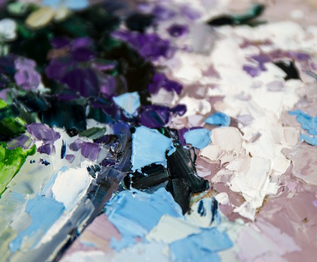 ライラック絵画花束花オリジナルアート花柄静物油絵 - ショップ Nadya