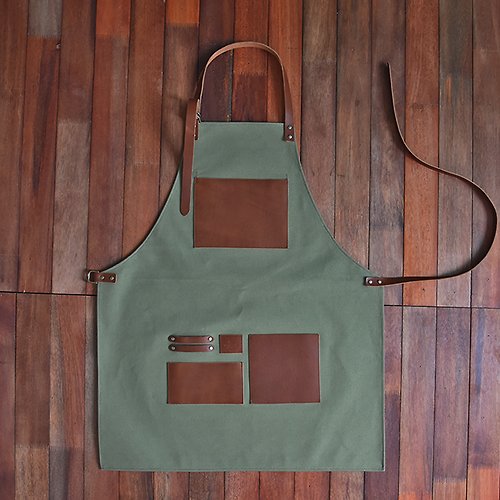 VACHIMAKER 【From Seoul】 Leather work apron (khaki)