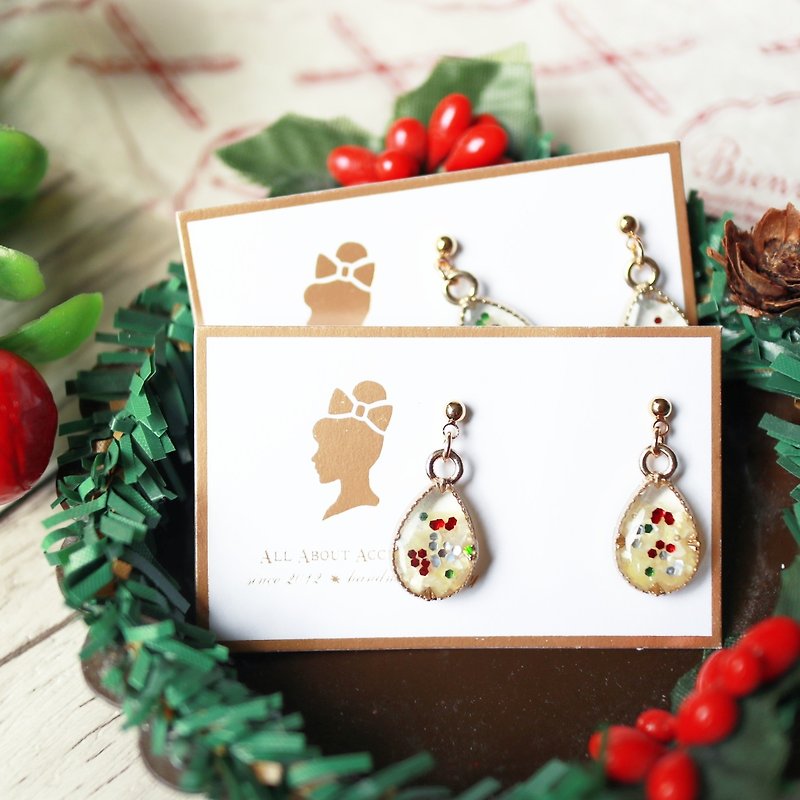 Christmas limited series - Christmas の flash stone ear - Earrings & Clip-ons - Other Materials White