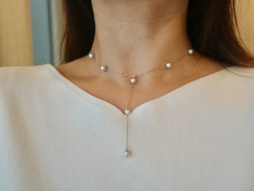 KOKO PEARL JEWELRY 日本直送 6mm Akoya珍珠滿天星項鍊 真多麻色 無調色 18k白金