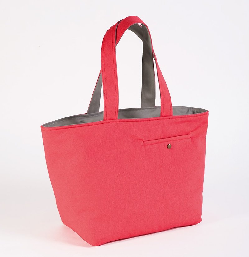 Tailor Pocket Tote Bag - Coral Red - กระเป๋าแมสเซนเจอร์ - ผ้าฝ้าย/ผ้าลินิน สีแดง