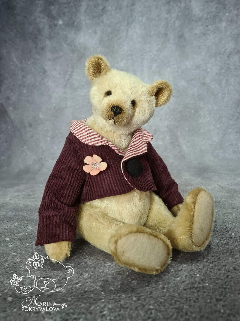 Mohair teddy bear gift. Artist bear toy. Jointed bear. Dressed bear. - Stuffed Dolls & Figurines - Other Materials Brown