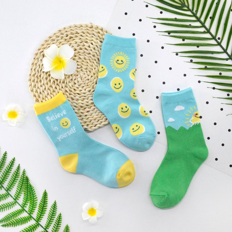 //Original design//Good morning, give yourself a smile mid-calf socks - Socks - Cotton & Hemp 