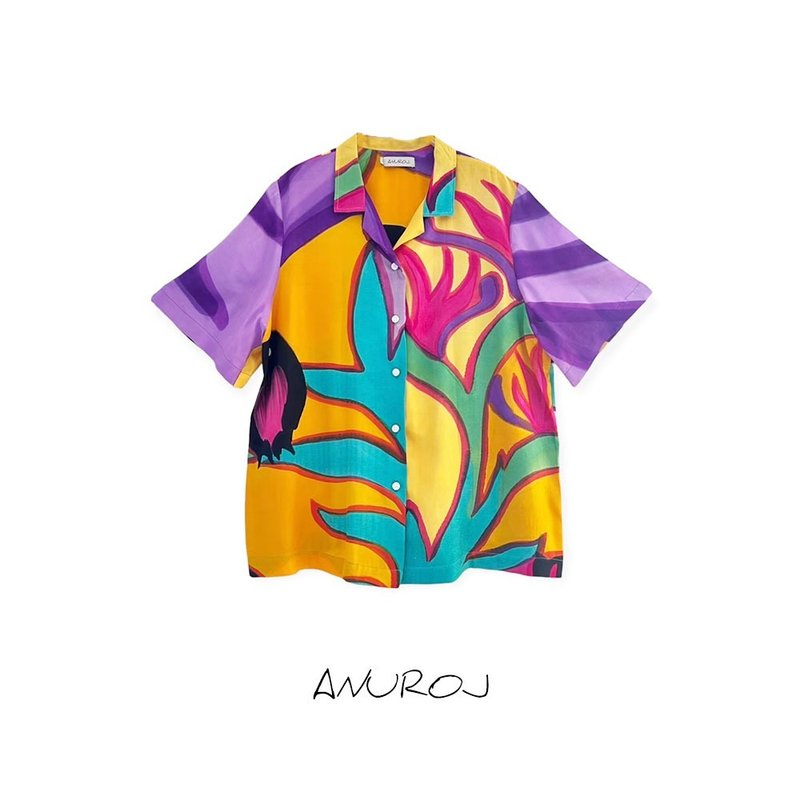 Hawaii Shirt Cotton Rayon For Summer Beach Vacation - 女上衣/長袖上衣 - 棉．麻 黃色