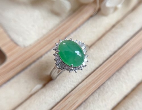 Pine St. Jewelry 松樹街輕奢珠寶 Pt鉑金鑽石 天然緬甸A貨陽綠翡翠 戒指