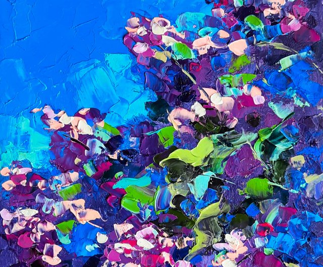 ライラック絵画オリジナルアート花油絵紫の花アートワーク - ショップ