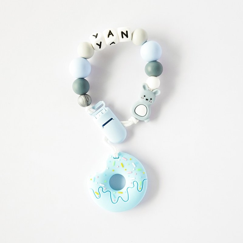 YAN Rabbit Blue Donut Teeth Fixer/Customized Pacifier Chain - ของเล่นเด็ก - วัสดุอื่นๆ หลากหลายสี