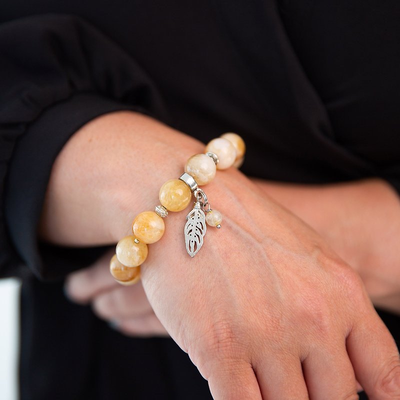 Natural citrine bracelet / October birthstone jewelry / Healing crystal jewelry - 手鍊/手鐲 - 寶石 黃色