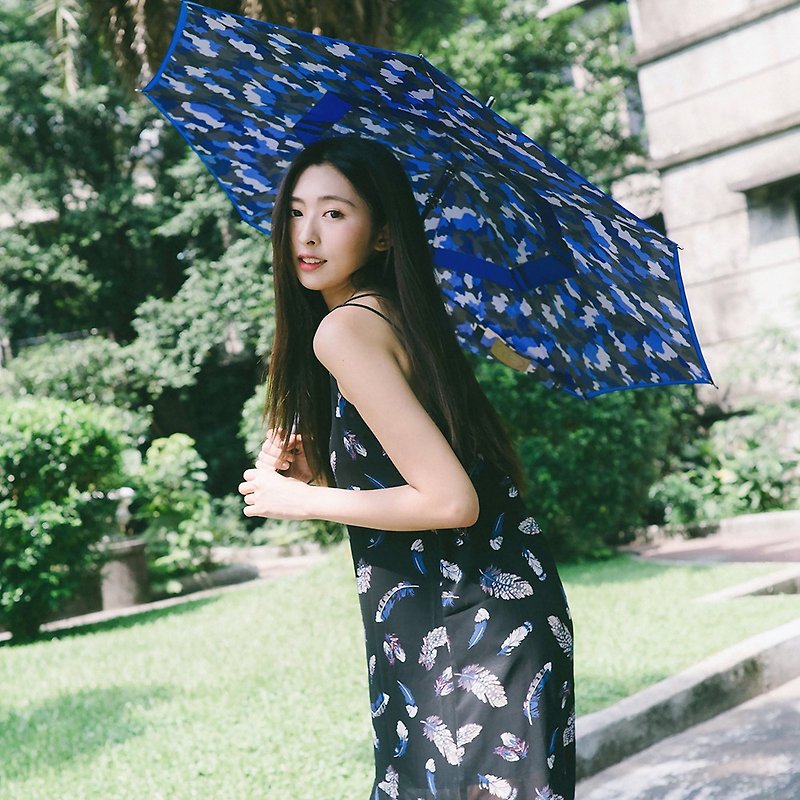 【Carry Umbrella】戰地迷彩反向傘(旅行者/21吋) - 雨傘/雨衣 - 防水材質 藍色