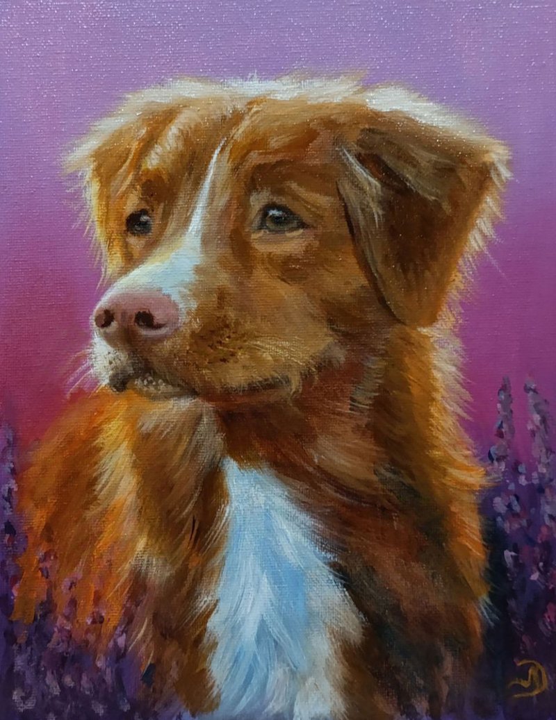 Hunting Dog Painting Original Art Dog Oil Painting Canvas Painting - 海報/掛畫/掛布 - 棉．麻 橘色