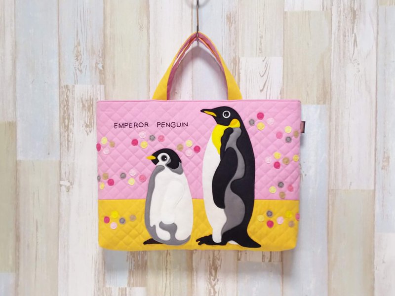 Book Bag - Emperor Penguin (pink) Quilting/Appliqué - for Boys/Girls - Other - Cotton & Hemp Pink