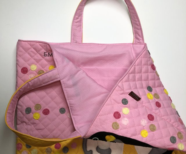 レッスンバッグ エンペラーペンギン ライトピンク黄 キルティング アップリケ 女の子 - ショップ makinatsu applique bag  その他 - Pinkoi