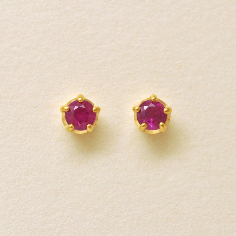 【Second Earrings】 18K 黃金紅寶石耳環 (3mm) - 耳環/耳夾/耳骨夾 - 貴金屬 