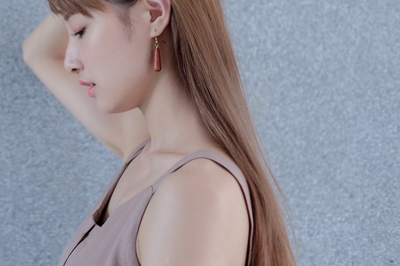 花梨耳環|手工木製耳環/垂掛式 - 耳環/耳夾 - 木頭 紅色
