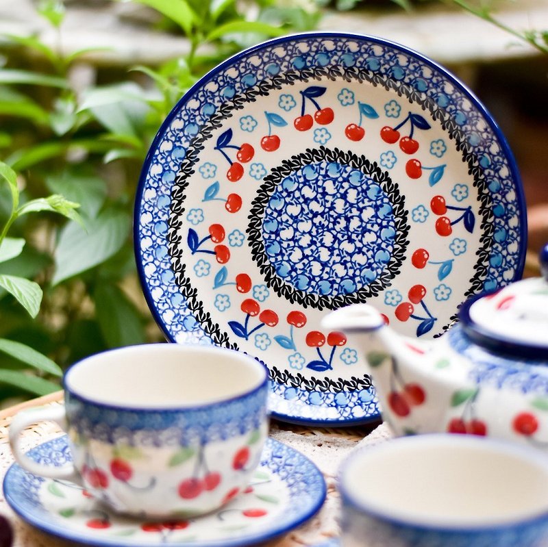 Polish handmade pottery - small flower cherry series - จานและถาด - ดินเผา 