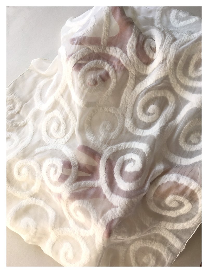 White Felted Silk Chiffon Scarf - ผ้าพันคอ - ขนแกะ ขาว
