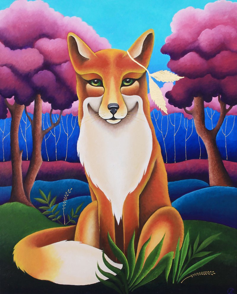 Fox Painting Animal Original Art KIds Room Wall Art 油畫原作 40 by 50 cm - Posters - Other Materials Multicolor