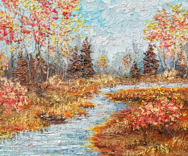 木の絵 秋 オリジナルアート 風景 アートワーク 30x35 cm/ 12x14