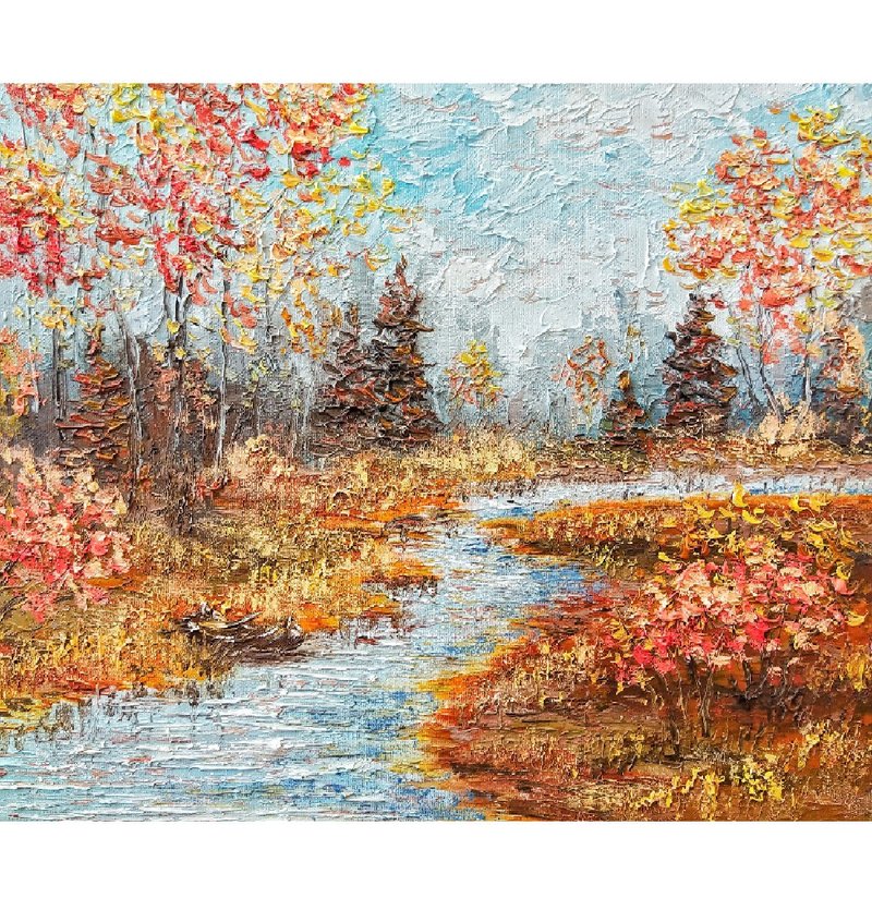 Trees Painting Fall Original Art Landscape Artwork 30x35 cm/ 12x14 inch - 海報/掛畫/掛布 - 棉．麻 多色