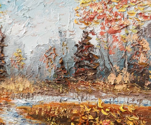 秋の風景 油彩画35cm30cm 木の絵 秋 オリジナルアート 風景 アートワーク 30x35 cm/ 12x14